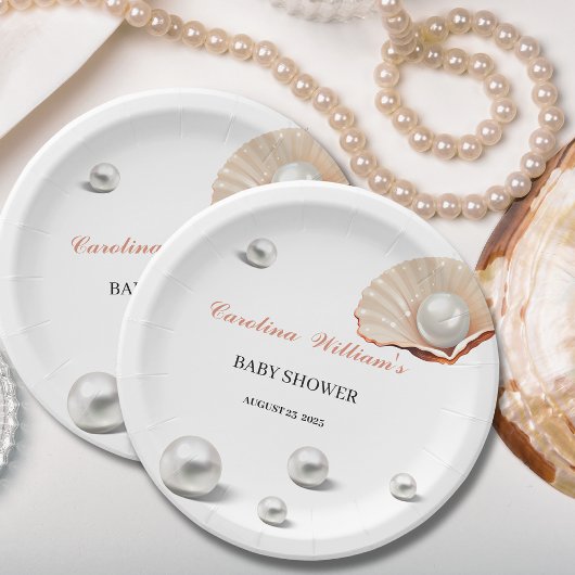 Assiettes En Carton Océan un peu perle sous le baby shower de mer