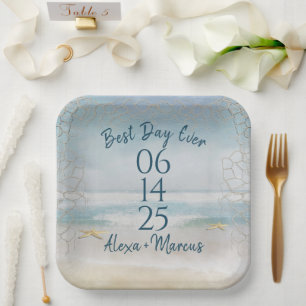 Assiettes En Carton Ocean Watercolor et Mariage Starfish