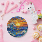 Assiettes En Carton Oceanic Coastal Ocean Waves Sunset   (Fête)