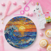 Assiettes En Carton Oceanic Coastal Ocean Waves Sunset   (Fête)