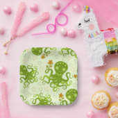 Assiettes En Carton Octopes Vertes Avec Fleurs (Fête)