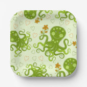 Assiettes En Carton Octopes Vertes Avec Fleurs (Recto)