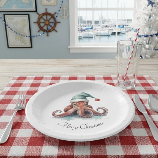 Assiettes En Carton Octopus Christmas Joy, coutume