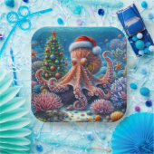 Assiettes En Carton Octopus de Noël portant un chapeau de Père Noël (Fête)