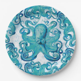 Assiettes En Carton Octopus Marine Vie Océan Animaux Plage Nautique
