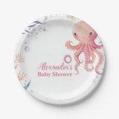 Assiettes En Carton Octopus mignonne fille d'aquarelle rose (Devant)