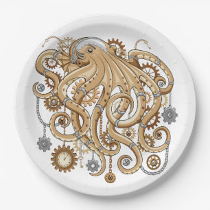 Assiettes En Carton Octopus Steampunk Surreal Retro Style Machine