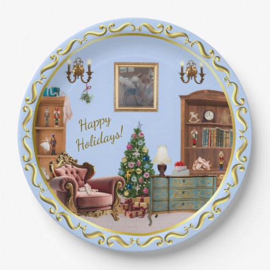 Assiettes En Carton Ode to the Nutcracker Ballet Blue (Devant)