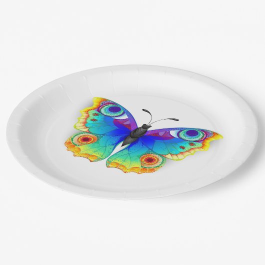 Assiettes En Carton Oeil de paon arc-en-ciel (Angle)