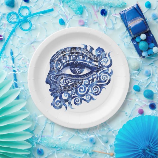 Assiettes En Carton Oeil mal grec Abstrait avec clé grecque (Fête)