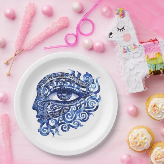 Assiettes En Carton Oeil mal grec Abstrait avec clé grecque (Fête)