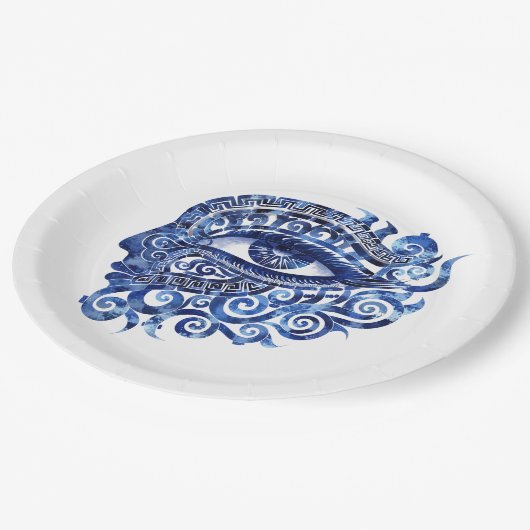 Assiettes En Carton Oeil mal grec Abstrait avec clé grecque (Angle)