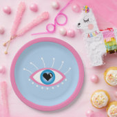 Assiettes En Carton Oeil mal grec avec cils rose bleu (Fête)
