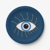 Assiettes En Carton Oeil Mal Grec Avec Lashes Bleu Blanc Or (Devant)