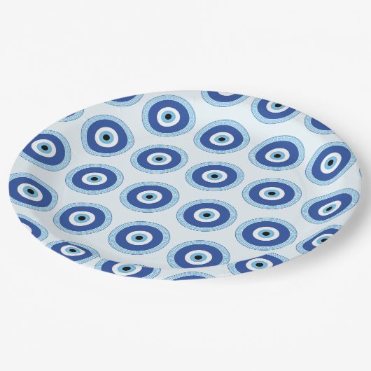 Assiettes En Carton Oeil mal grec dans la clé grecque (Angle)