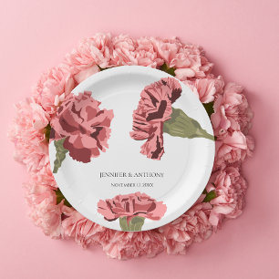 Assiettes En Carton Oeillets roses Luxe Moderne Floral Mariage