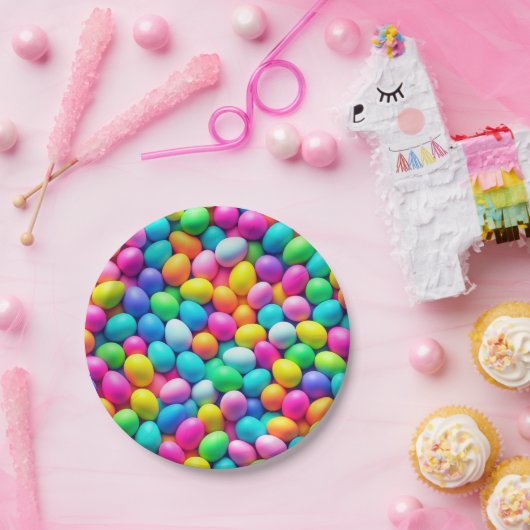 Assiettes En Carton Oeuf de Pâques aux couleurs vives/Printemps (Fête)