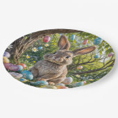 Assiettes En Carton Oeuf de Pâques avec lapin (Angle)