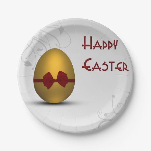 Assiettes En Carton OEuf de Pâques doré avec Motif de fleurs de cou (Devant)