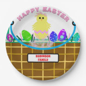 Assiettes En Carton Oeufs de Pâques de poussin rose jaune (Devant)