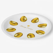 Assiettes En Carton Oeufs de Pâques d'or sur blanc (Angle)
