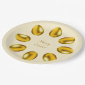 Assiettes En Carton Oeufs de Pâques dorés sur le beige (Angle)