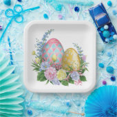 Assiettes En Carton Oeufs de Pâques et fleurs (Fête)