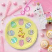 Assiettes En Carton Oeufs de Pâques peints sur jaune (Fête)