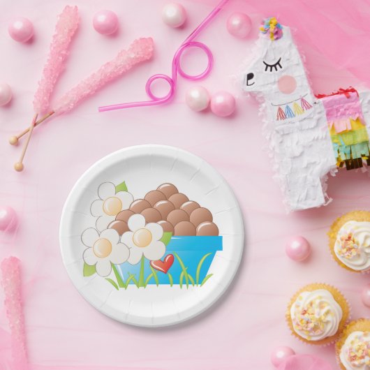 Assiettes En Carton Oeufs en Bleu avec Fleurs et Coeur (Fête)