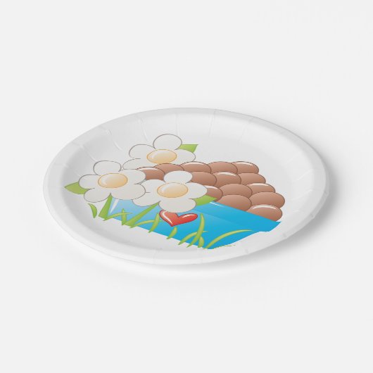 Assiettes En Carton Oeufs en Bleu avec Fleurs et Coeur (Angle)