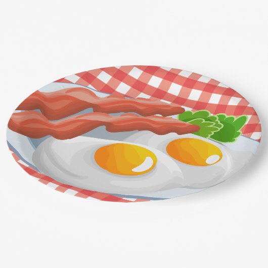 Assiettes En Carton oeufs mignons bacon petit-déjeuner (Angle)
