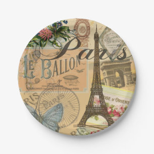 Assiettes En Carton Oeuvre colorée Vintage voyage Paris France