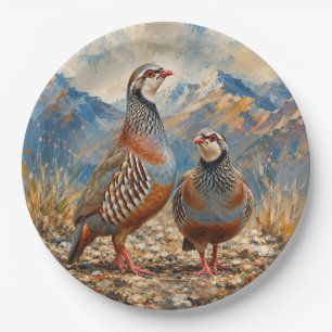 Assiettes En Carton Œuvre d'art représentant un couple de perdrix chuk