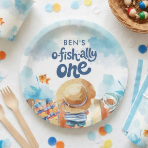 Assiettes En Carton Officiellement un garçon pêcheur 1er anniversaire