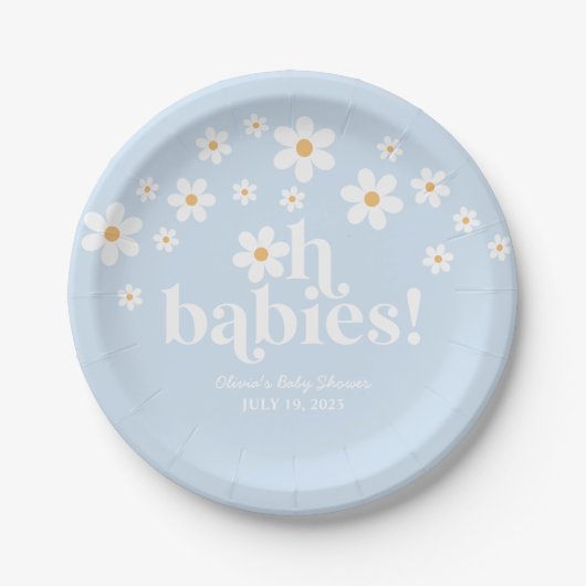 Assiettes En Carton Oh Babies ! Baby shower de bouho bleu Retro Daisy (Devant)