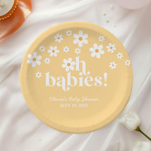 Assiettes En Carton Oh Babies boho Daisy jaune jumeaux Baby shower
