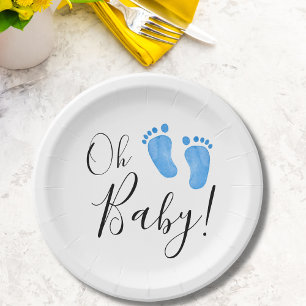 Assiettes En Carton Oh Baby Blue Feet Baby shower