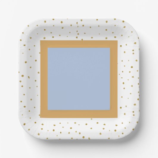 Assiettes En Carton Oh Baby Blue Gold Ginkgo Baby shower Carré Leaf (Recto)