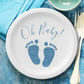 Assiettes En Carton Oh Baby Blue Parties scintillant Baby shower pieds