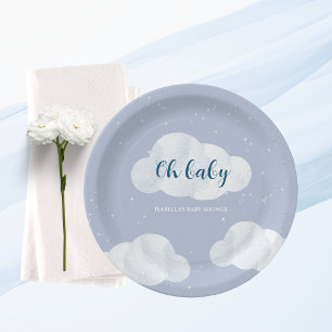 Assiettes En Carton Oh Baby Boy Blue Clouds Sky Stars Baby shower