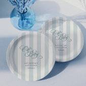 Assiettes En Carton Oh Baby Elegant Script & Stripes Baby shower