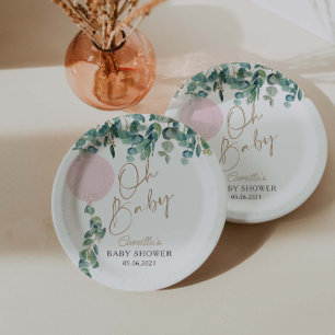 Assiettes En Carton Oh Baby Eucalyptus Baby shower de ballon rose