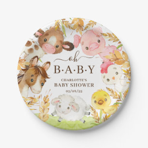 Assiettes En Carton Oh Baby Farm Animaux Baby shower 7" Plaque