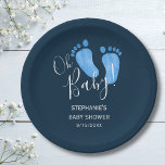 Assiettes En Carton Oh Baby Feet Baby shower bleu marine<br><div class="desc">Ces assiettes simples et élégantes en papier baby shower sont décorées de mignons pieds d'enfant aquarellés à la main dans le bleu pastel sur un arrière - plan bleu marine foncé. Ils disent Oh Baby dans la typographie stylée. Facile à personnaliser. Parce que nous créons notre oeuvre, vous ne trouverez...</div>