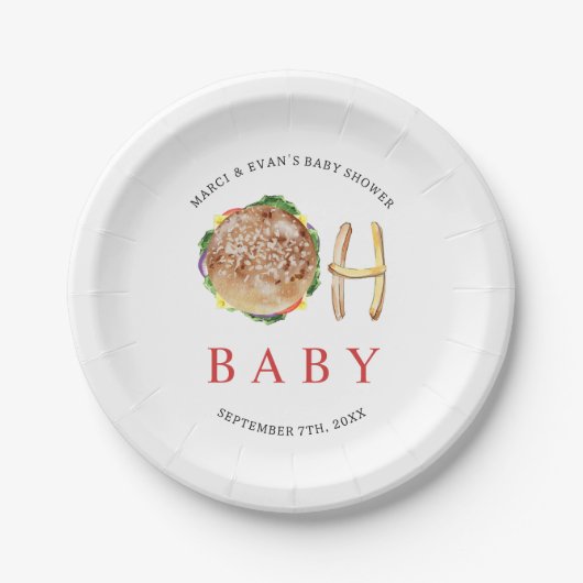 Assiettes En Carton Oh Baby Hamburger et Fries Co Ed Baby shower (Devant)