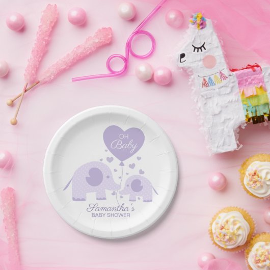 Assiettes En Carton Oh Baby Lavender Lovely Baby shower Elephant (Fête)
