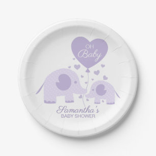 Assiettes En Carton Oh Baby Lavender Lovely Baby shower Elephant