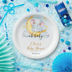 Assiettes En Carton Oh Baby mignonne Eléphant Baby shower aquarelle