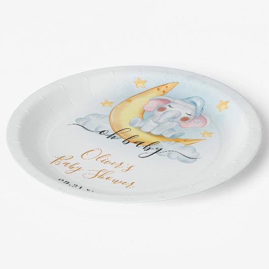 Assiettes En Carton Oh Baby mignonne Eléphant Baby shower aquarelle (Angle)