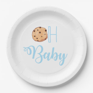 Assiettes En Carton Oh Baby Milk and Cookies bleu Baby Shower